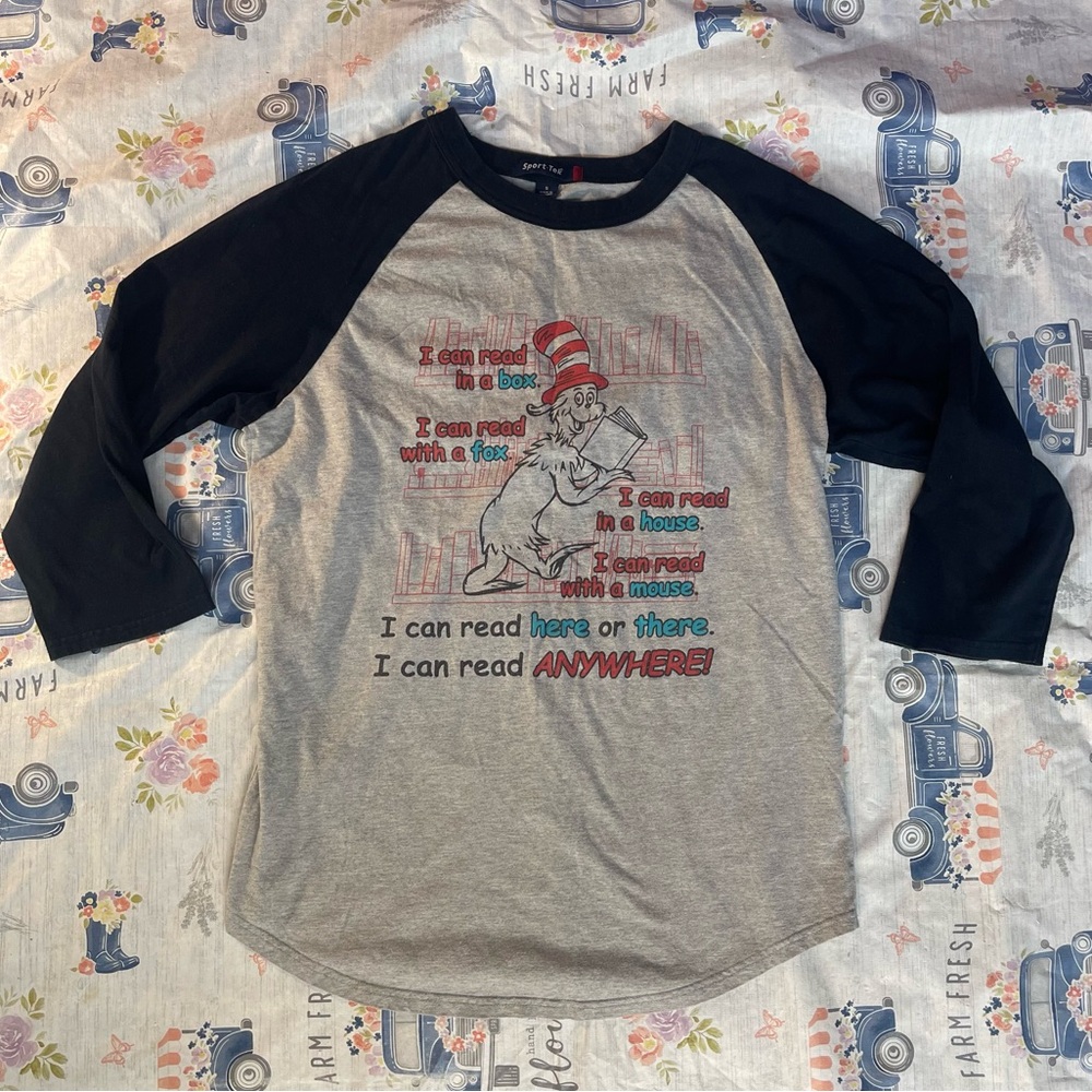 Vintage 3/4 Sleeve Dr. Seuss Sam I Am Reading RIF Raglan Tee Unisex Small